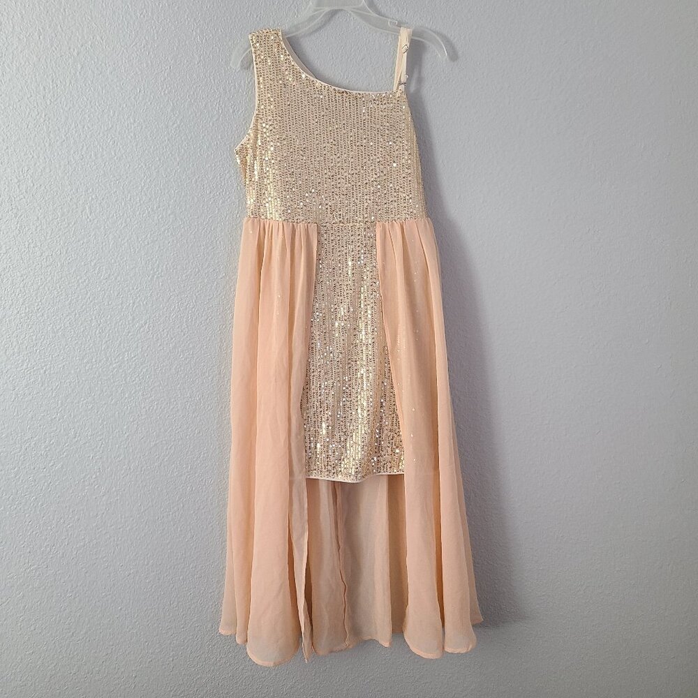 Grace Karin Sequin Chiffon High Low Dress Blush Pink Girls Size 10Y